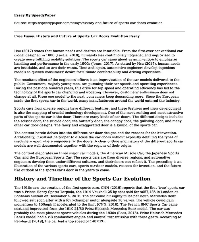 Free Essay. History and Future of Sports Car Doors Evolution