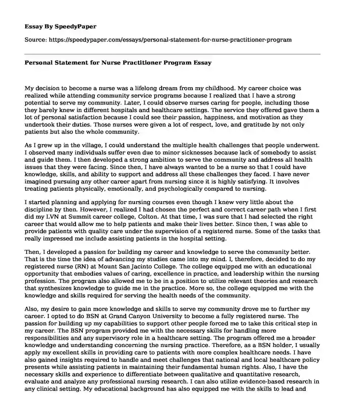 examples of personal statement for nurse practitioner program