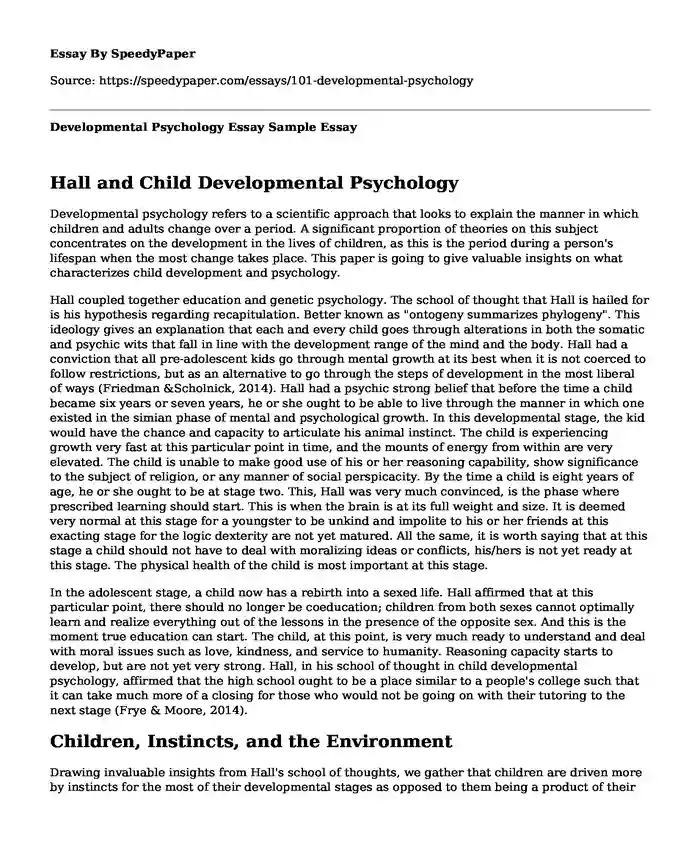 Developmental Psychology Essay Sample