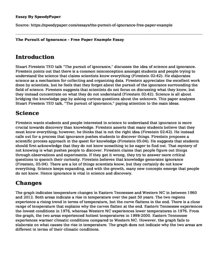 The Pursuit of Ignorance - Free Paper Example