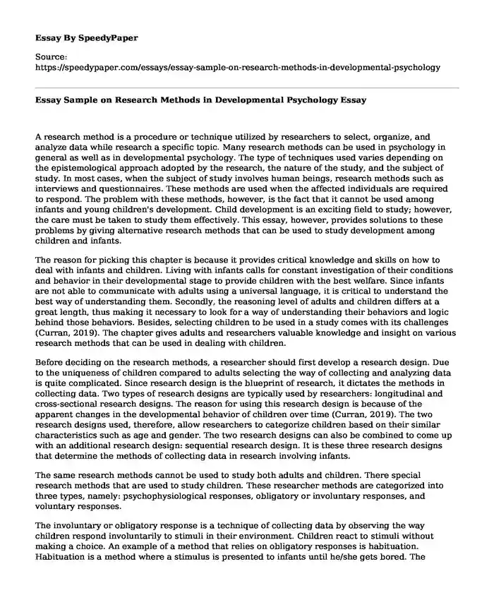 Essay Sample on Research Methods in Developmental Psychology