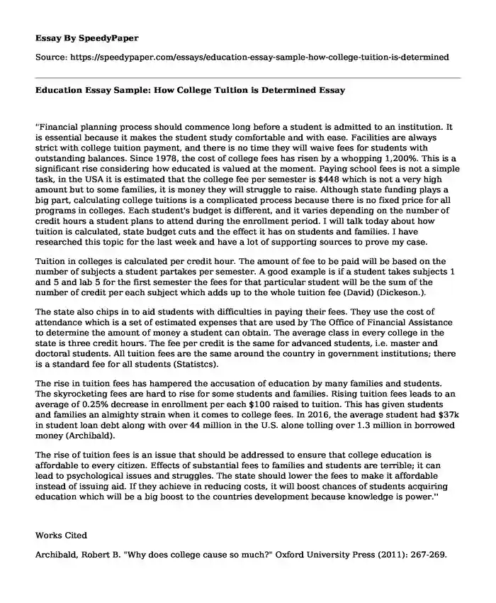 Education Essay Sample: How College Tuition is Determined
