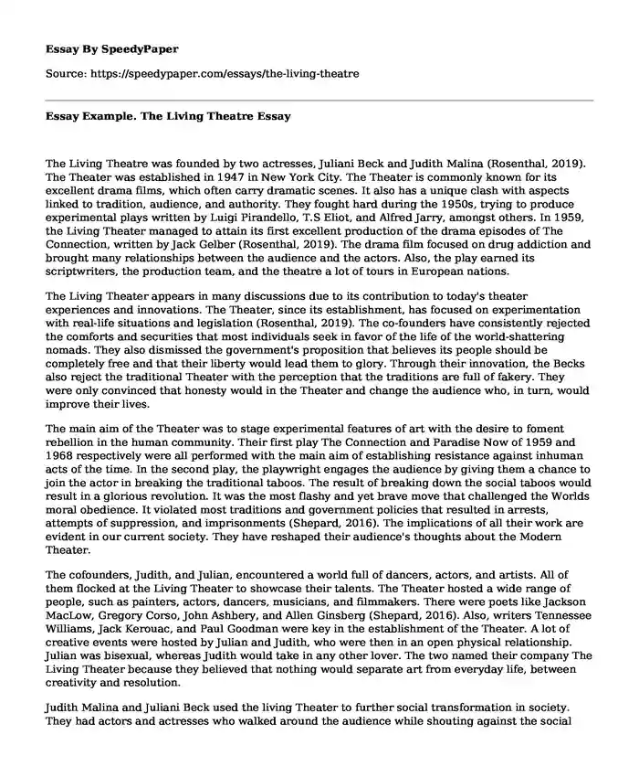 Essay Example. The Living Theatre