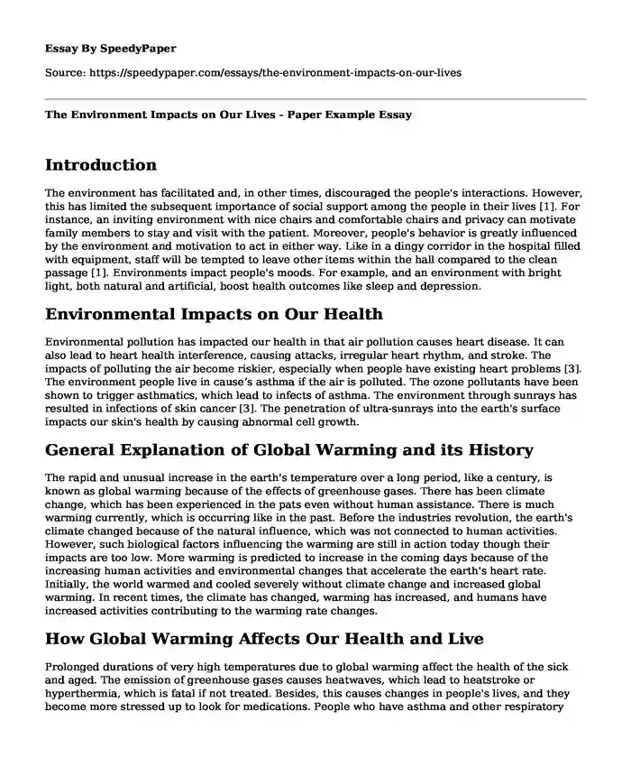 The Environment Impacts on Our Lives - Paper Example