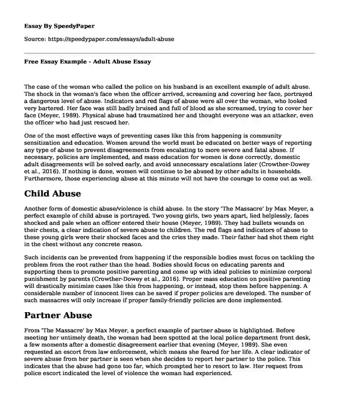 Free Essay Example - Adult Abuse
