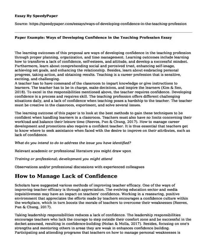 Paper Example: Ways of Developing Confidence in the Teaching Profession