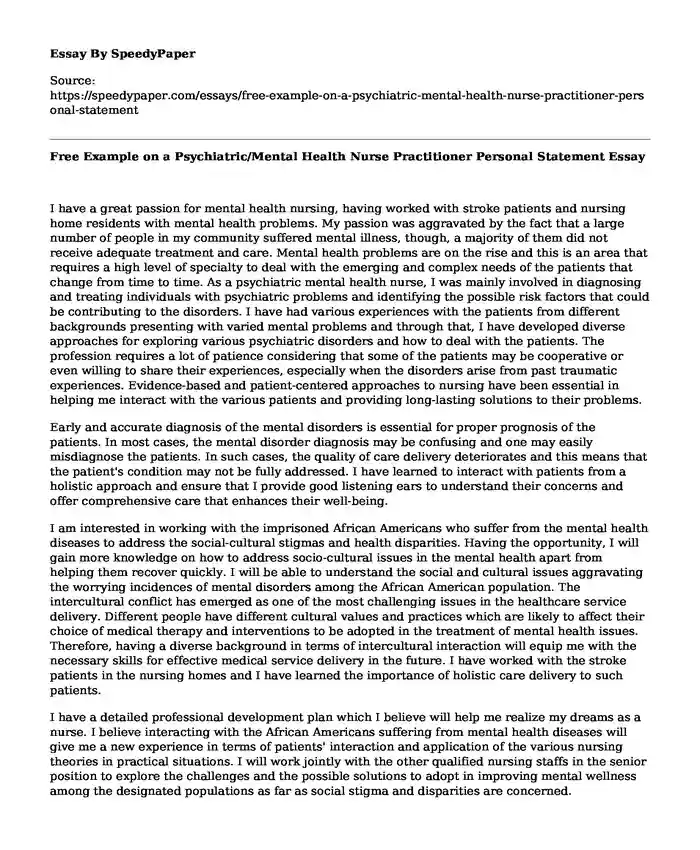 personal statement for mental health nursing undergraduate