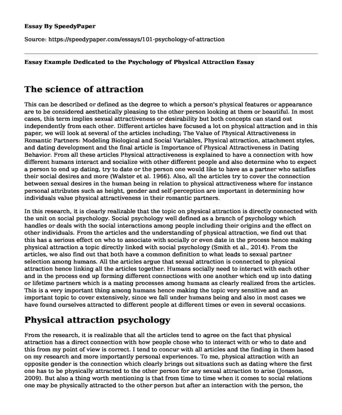 Essay Example Dedicated to the Psychology of Physical Attraction
