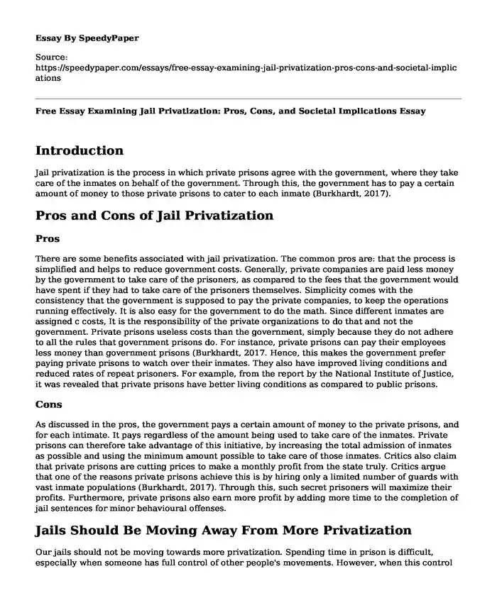 Free Essay Examining Jail Privatization: Pros, Cons, and Societal Implications