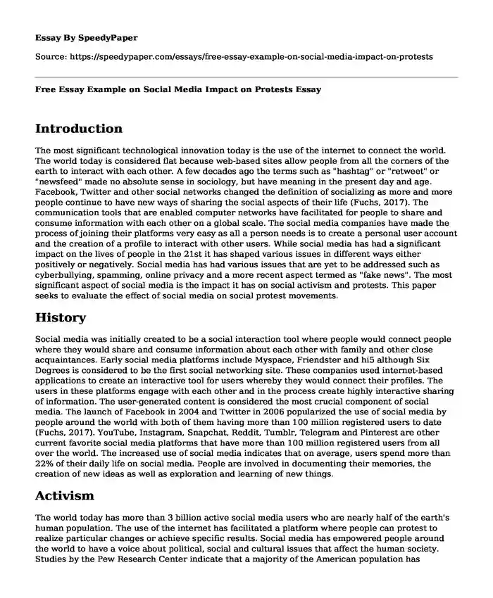 Free Essay Example on Social Media Impact on Protests