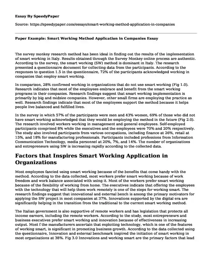 Paper Example: Smart Working Method Application in Companies