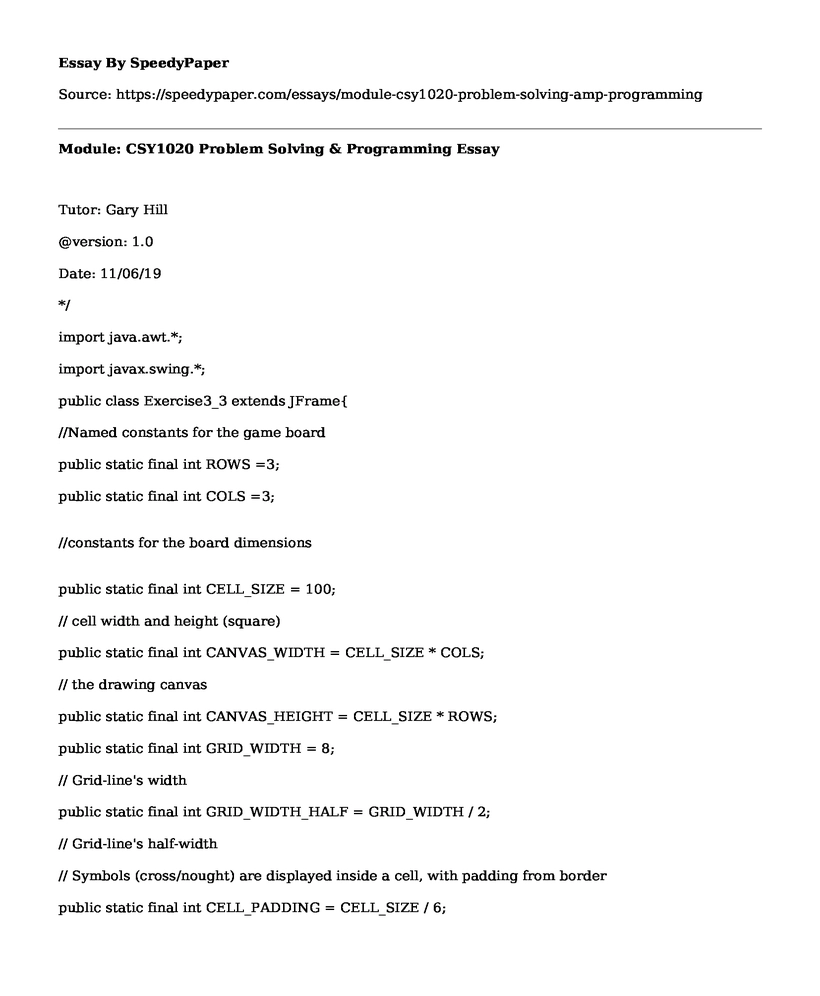 Module: CSY1020 Problem Solving & Programming
