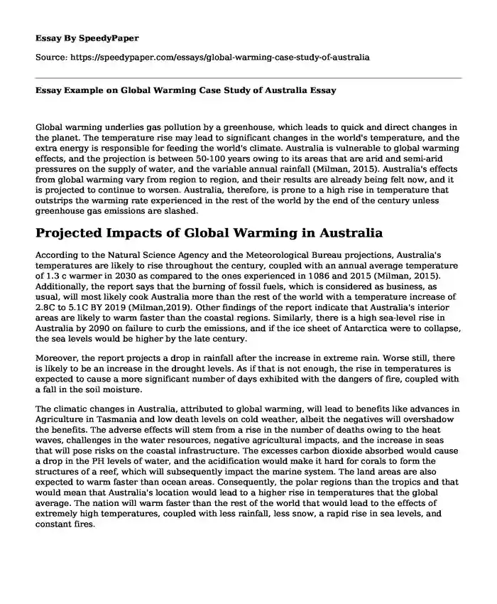 Essay Example on Global Warming Case Study of Australia