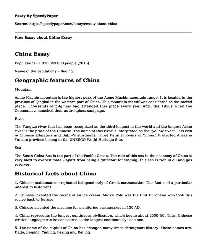 Free Essay about China