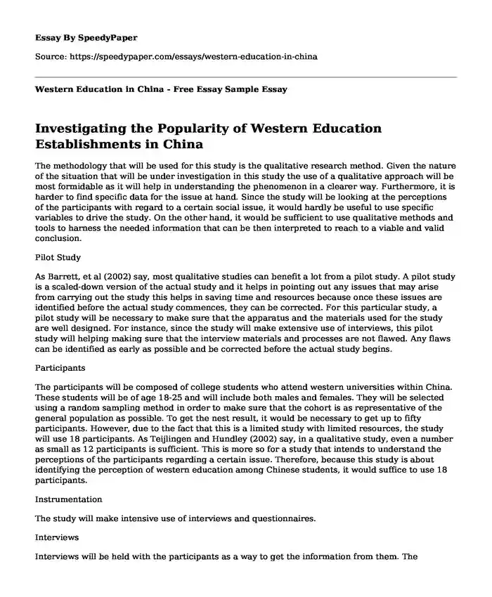 Western Education in China - Free Essay Sample