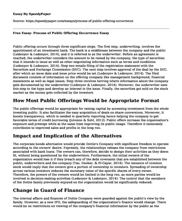 Free Essay- Process of Public Offering Occurrence