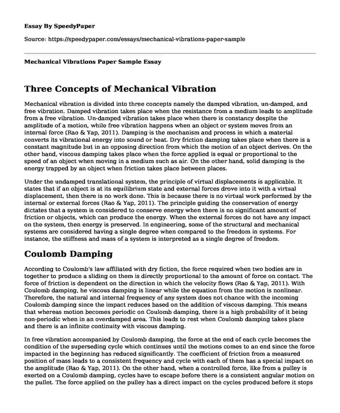 Mechanical Vibrations Paper Sample