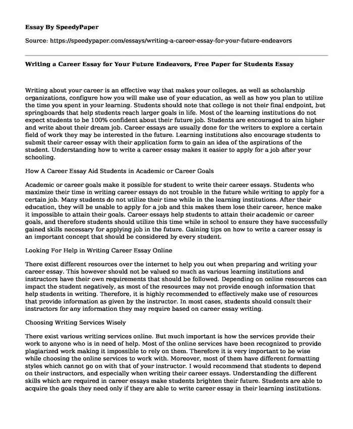 Writing a Career Essay for Your Future Endeavors, Free Paper for Students