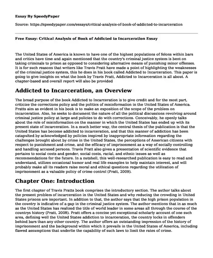 Free Essay: Critical Analysis of Book of Addicted to Incarceration