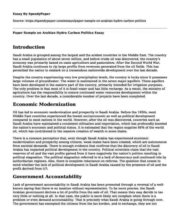 Paper Sample on Arabian Hydro Carbon Politics