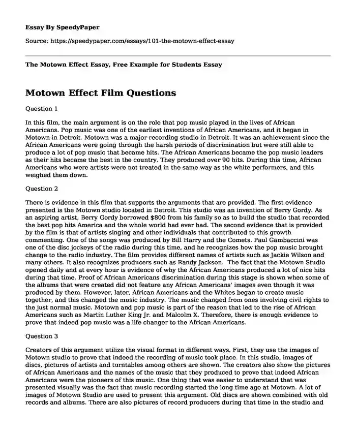 The Motown Effect Essay, Free Example for Students