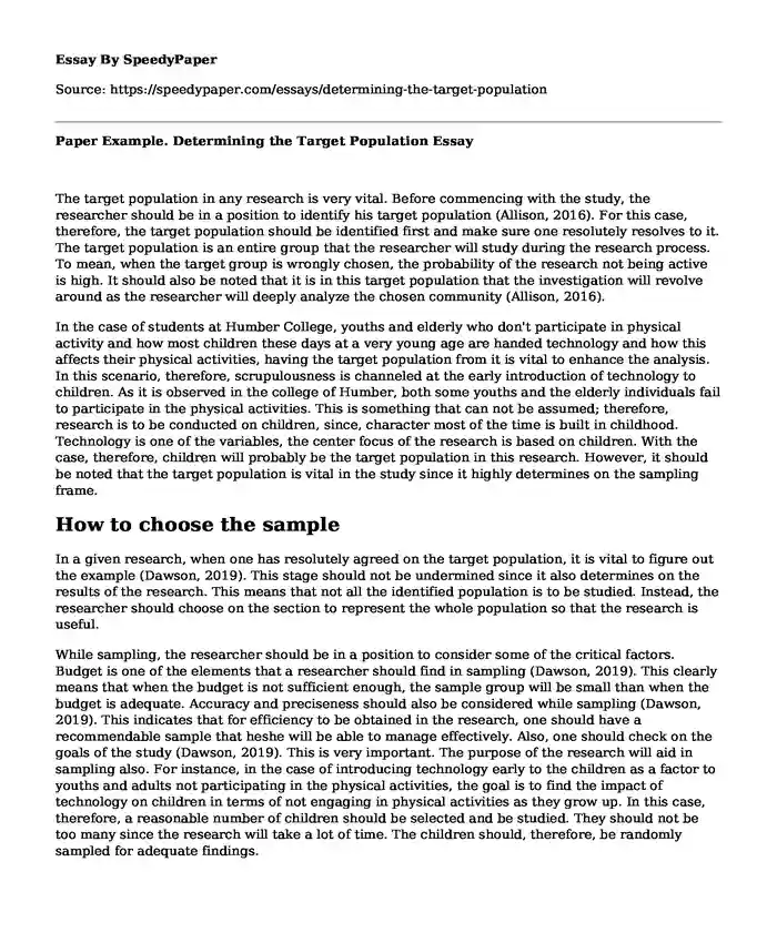 Paper Example. Determining the Target Population