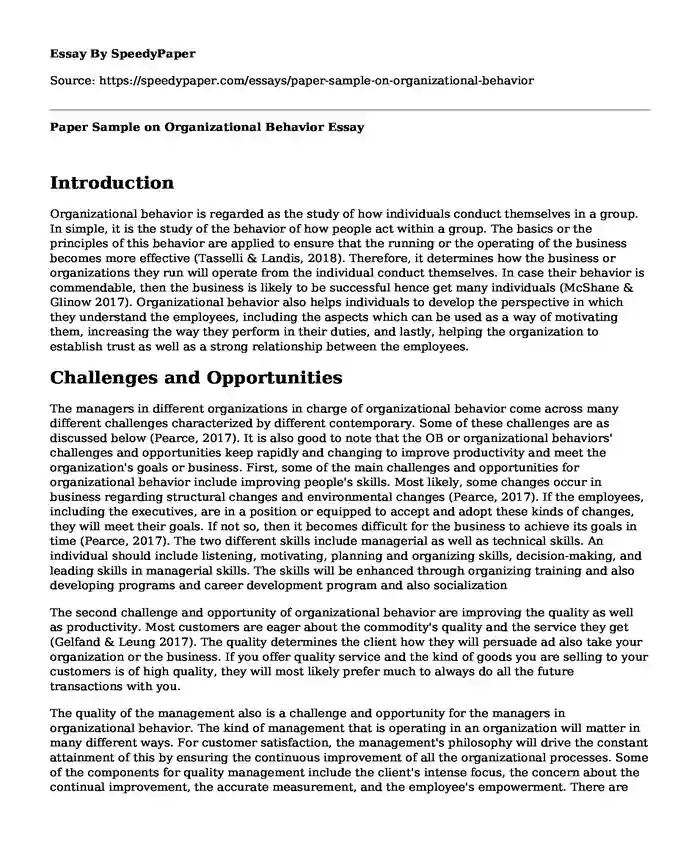 Paper Sample on Organizational Behavior 