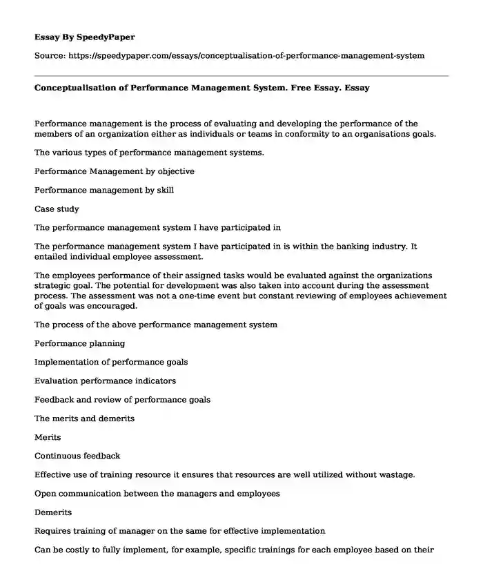 Conceptualisation of Performance Management System. Free Essay.