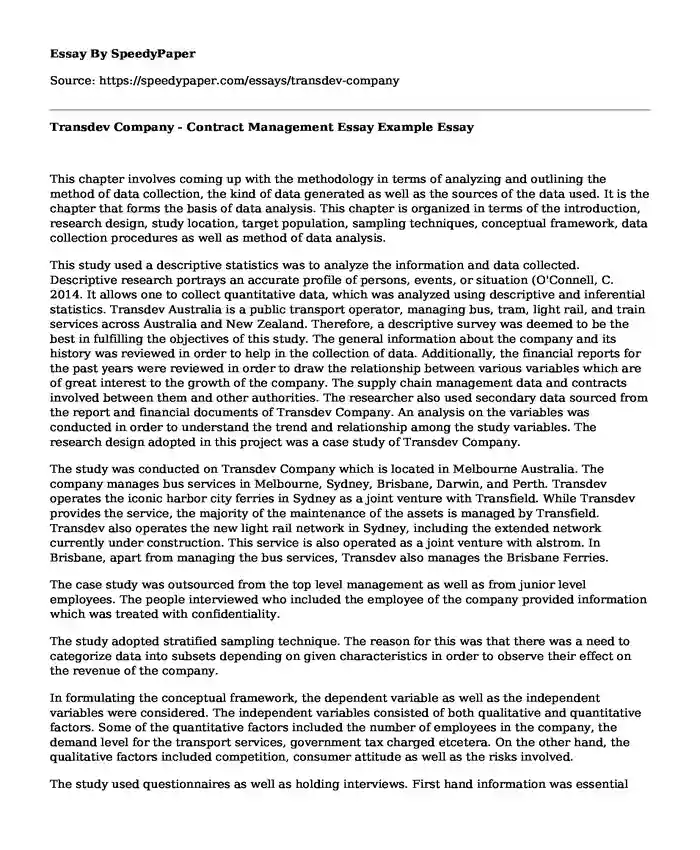 Transdev Company - Contract Management Essay Example
