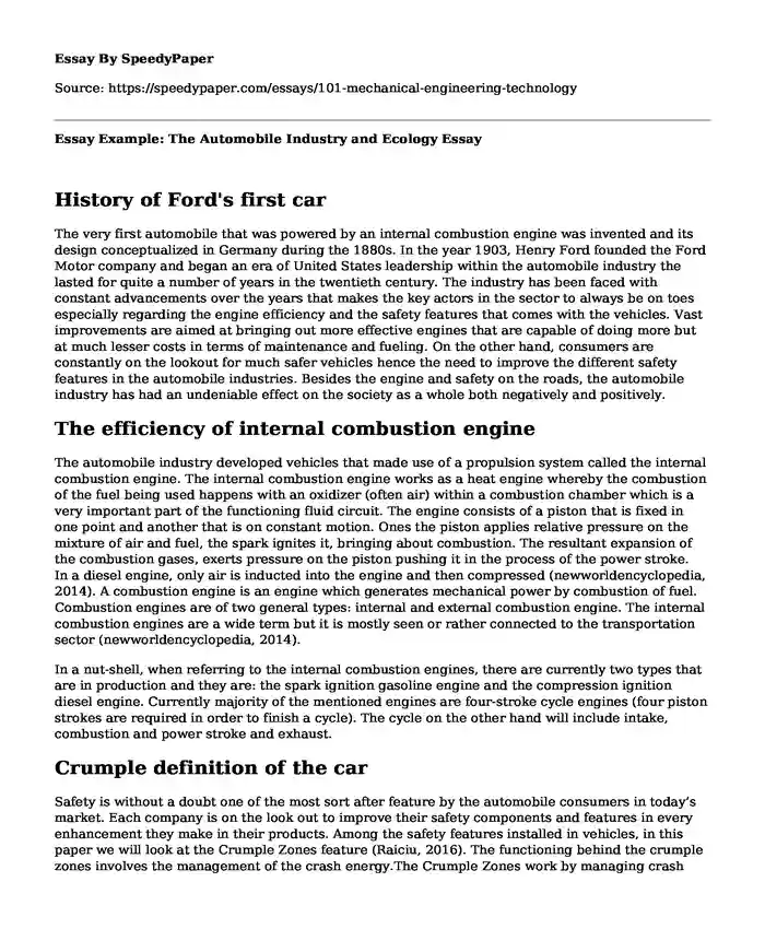 Essay Example: The Automobile Industry and Ecology