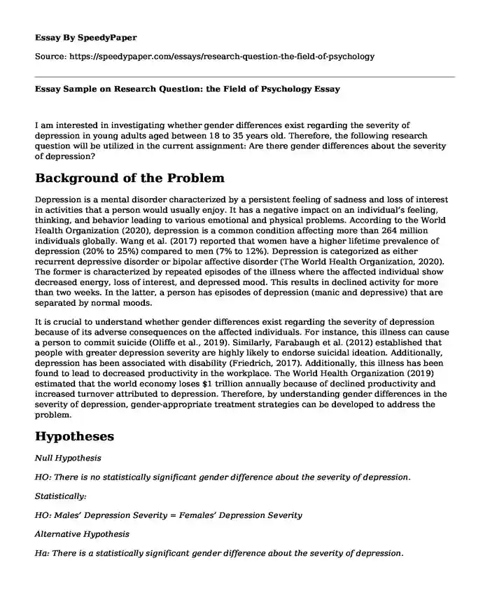 Essay Sample on Research Question: the Field of Psychology
