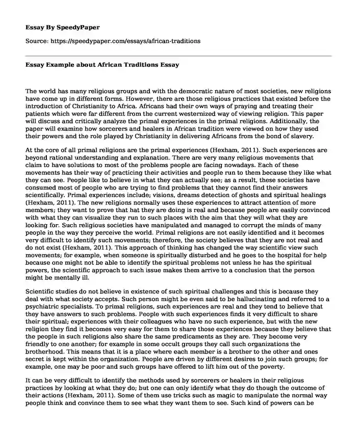 Essay Example about African Traditions