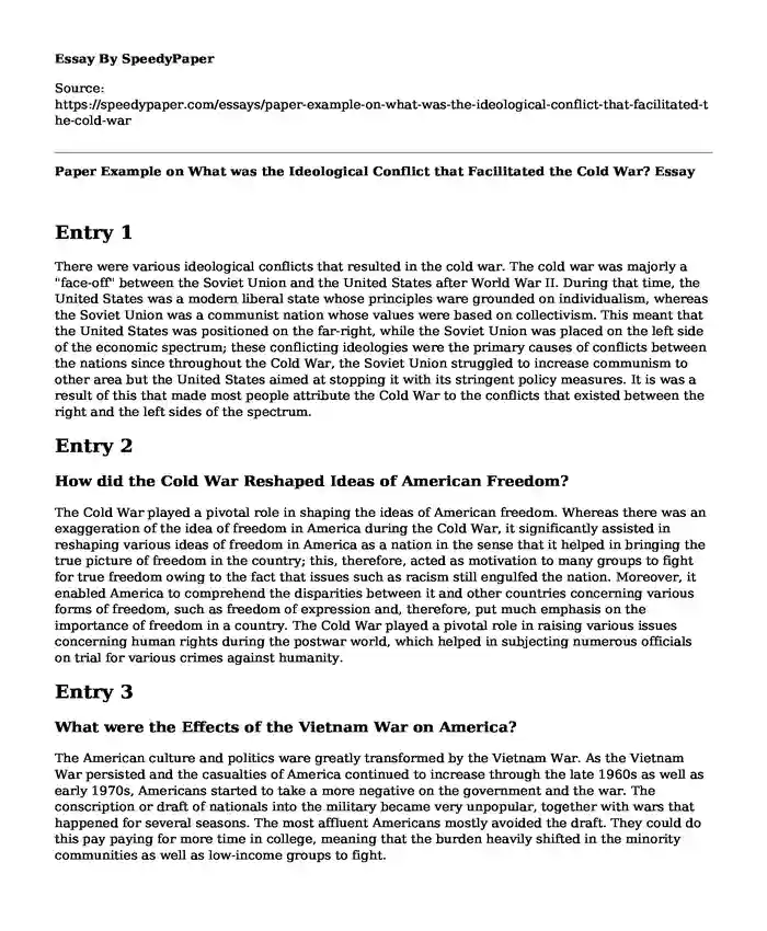 Paper Example on What was the Ideological Conflict that Facilitated the Cold War?
