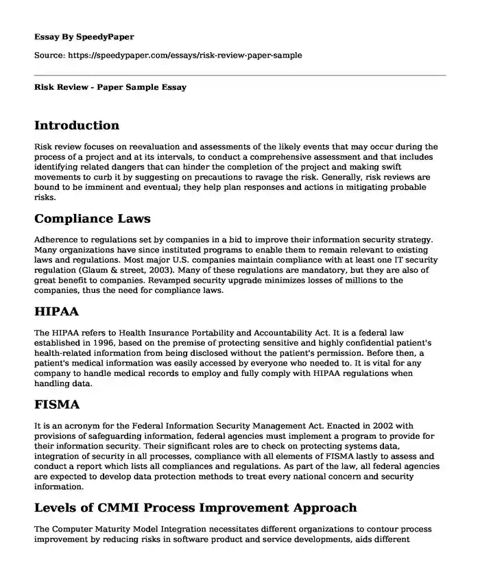 Risk Review - Paper Sample