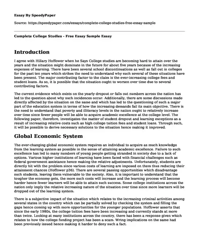 Complete College Studies - Free Essay Sample