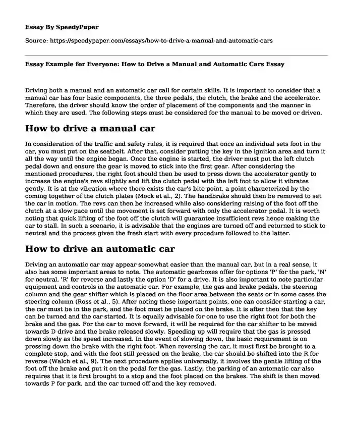 Essay Example for Everyone: How to Drive a Manual and Automatic Cars