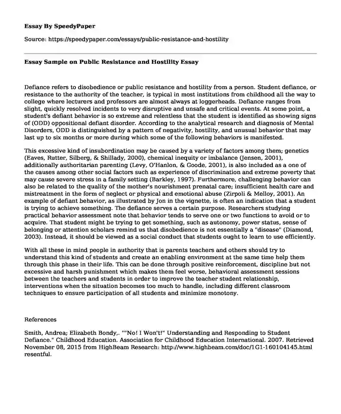 Essay Sample on Public Resistance and Hostility