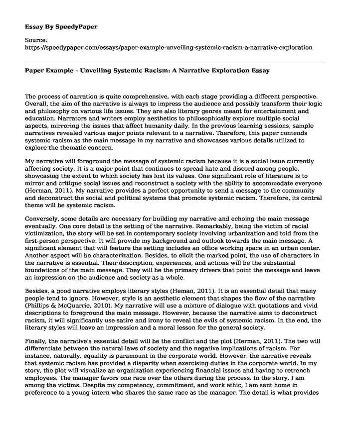 Paper Example - Unveiling Systemic Racism: A Narrative Exploration