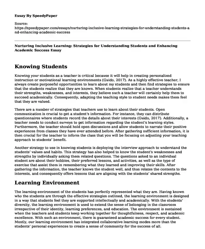 Nurturing Inclusive Learning: Strategies for Understanding Students and Enhancing Academic Success