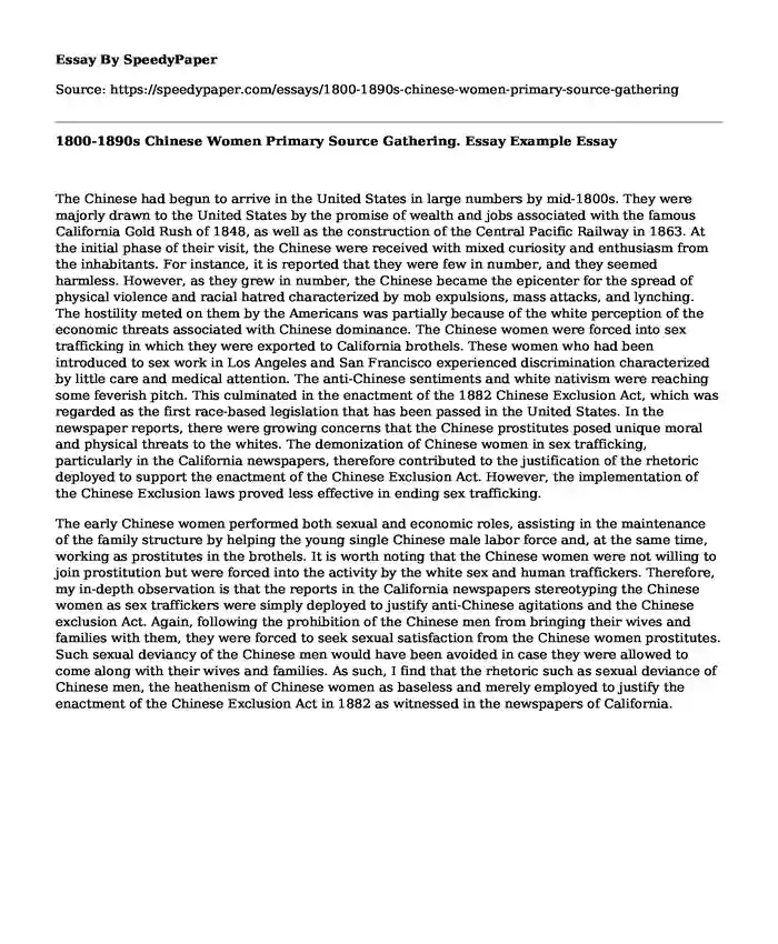 1800-1890s Chinese Women Primary Source Gathering. Essay Example