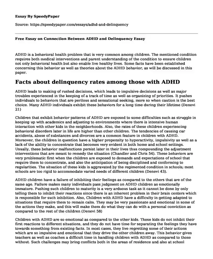 Free Essay on Connection Between ADHD and Delinquency