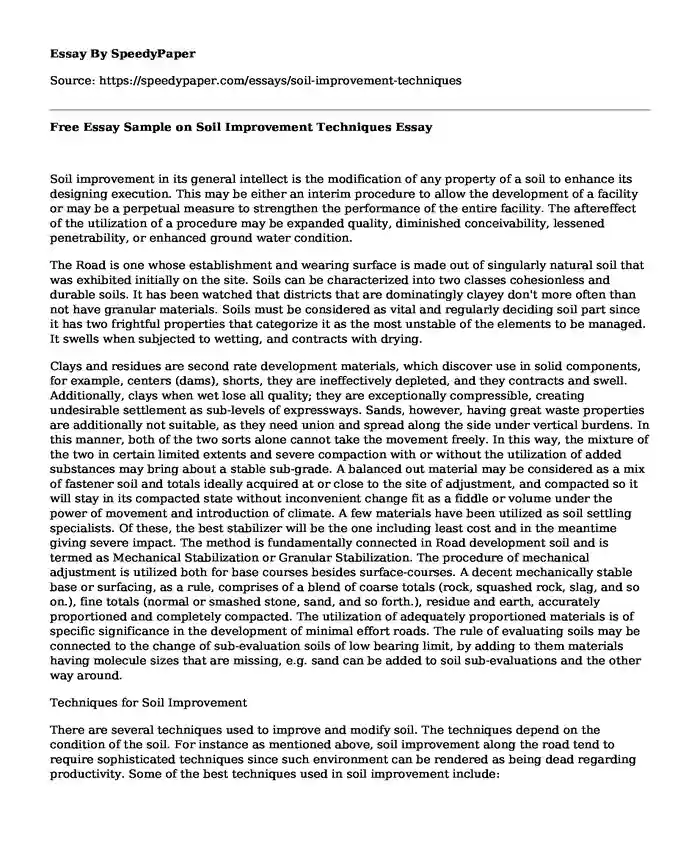 Free Essay Sample on Soil Improvement Techniques