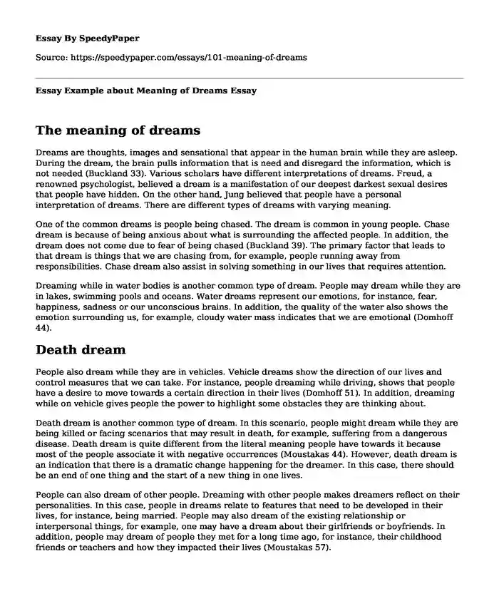Essay Example about Meaning of Dreams