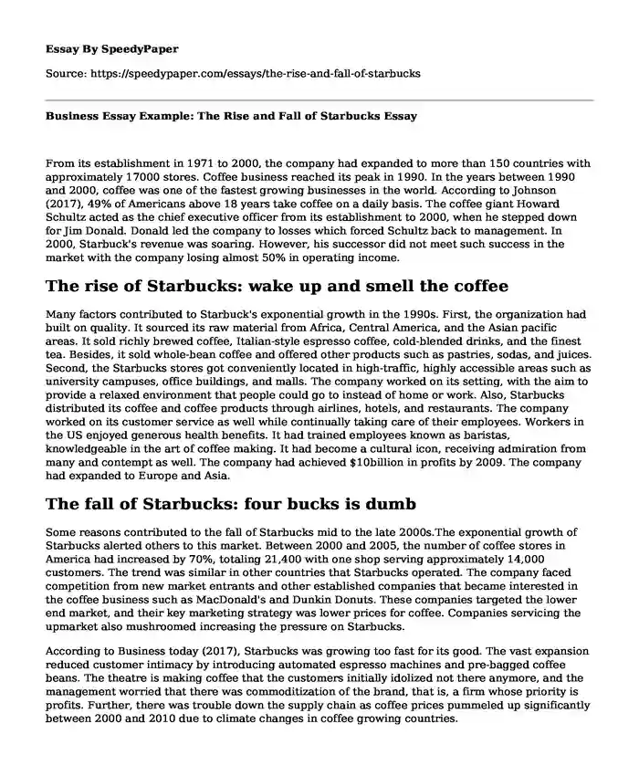 Business Essay Example: The Rise and Fall of Starbucks