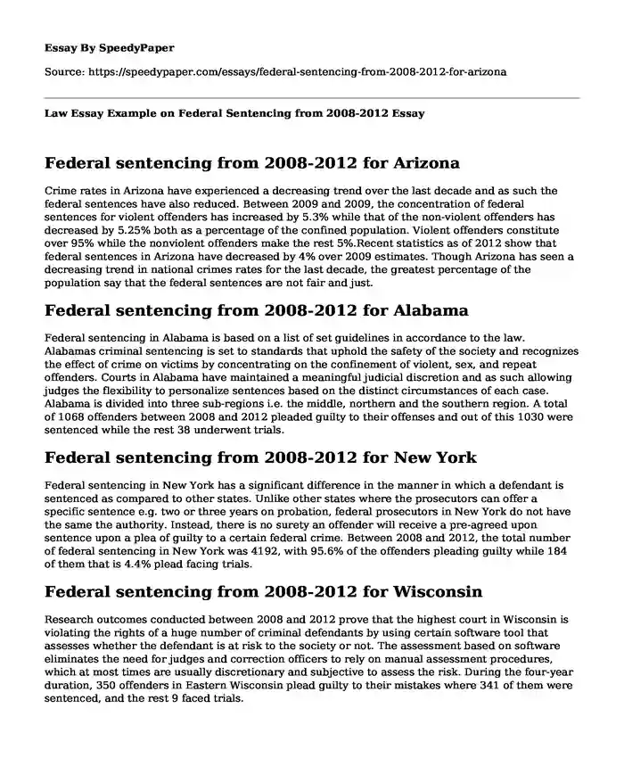 Law Essay Example on Federal Sentencing from 2008-2012