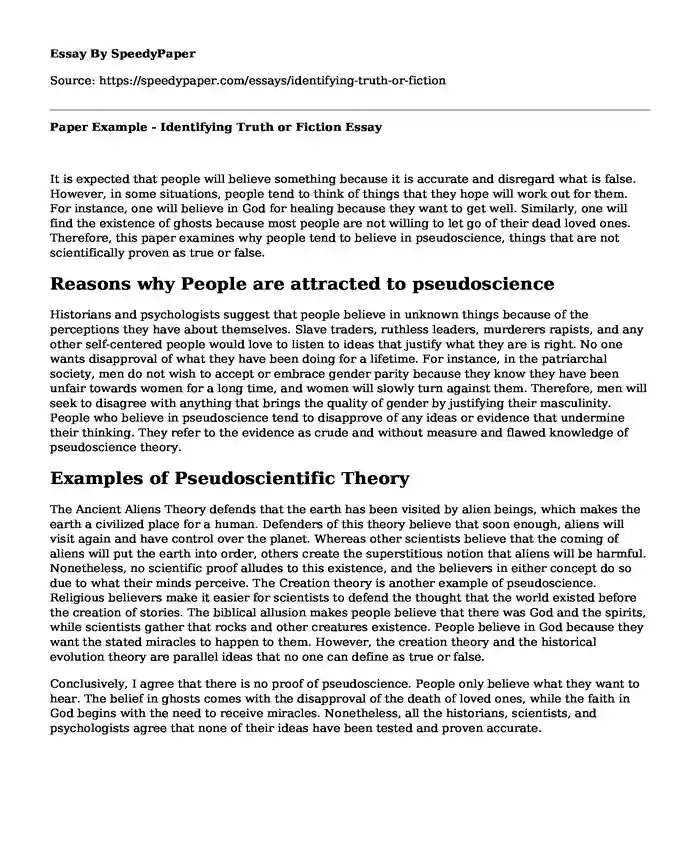 Paper Example - Identifying Truth or Fiction