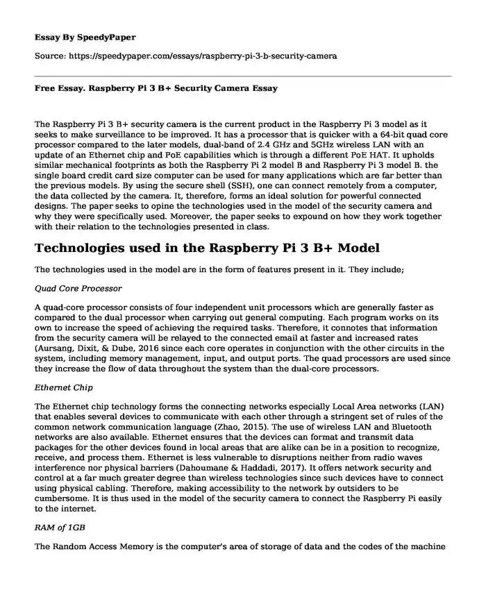 Free Essay. Raspberry Pi 3 B+ Security Camera