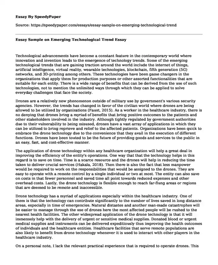 Essay Sample on Emerging Technological Trend