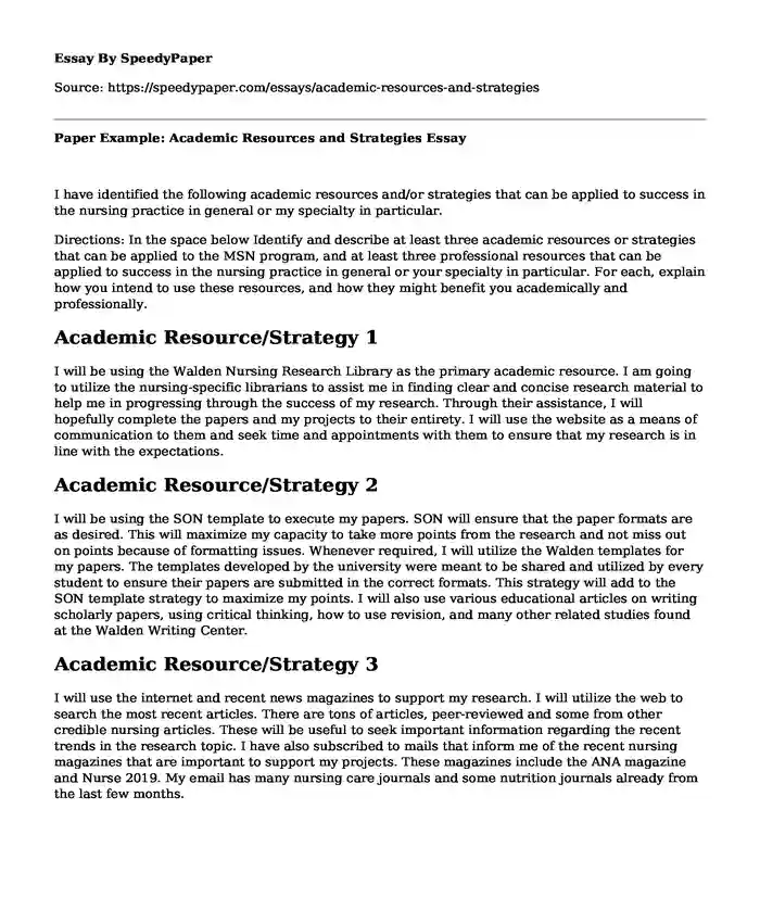 Paper Example: Academic Resources and Strategies