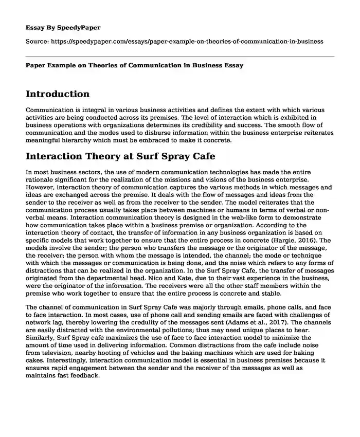 Paper Example on Theories of Communication in Business